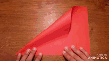 a person is making an origami triangle with the words made in animotica visible