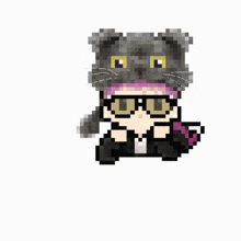 a pixel art of a person with a cat hat on their head