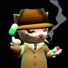 a cat wearing a hat is smoking a cigarette