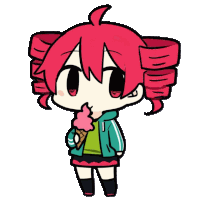 a drawing of a girl with red hair eating an ice cream cone