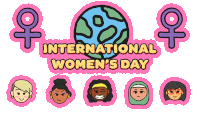 a poster for international women 's day with a globe and female symbols