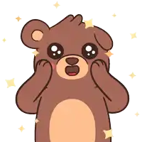 a cartoon drawing of a brown teddy bear with a surprised look on his face