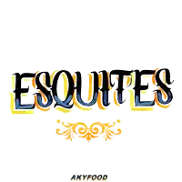 the word esquites is on a white background with a yellow swirl