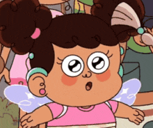 a close up of a cartoon character with big eyes