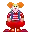 a pixel art of a clown sitting on a red stool .
