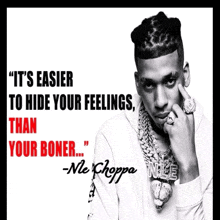 a black and white photo of a man with the caption " it 's easier to hide your feelings "