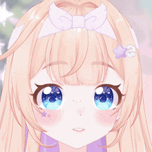 a close up of a girl 's face with a star on her head
