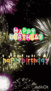 a birthday card with fireworks and candles that says happy birthday