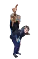 a man is carrying another man on his shoulders