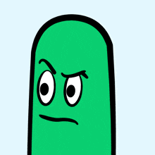 a green cartoon character with an angry expression