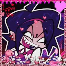 a picture of a cartoon character with hearts and the words love you