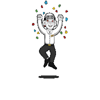 a cartoon of a man wearing a helmet and goggles is jumping in the air .