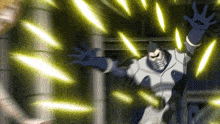 a man in a superhero costume is surrounded by glowing yellow lights