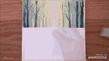 a painting of trees with the words made in animotica on the bottom