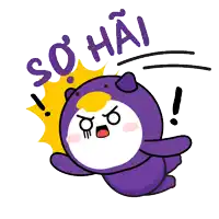 a sticker of a purple penguin with the words so hai on it