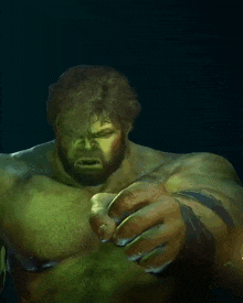 a hulk with a beard is screaming with his mouth wide open