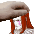a pixel art of a man with long red hair and a tear on his face .