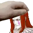 a pixel art of a man with long red hair and a tear on his face .