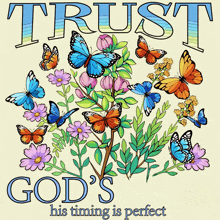 a poster that says trust god 's his timing is perfect