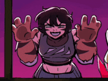 a cartoon of a girl with a crop top and gloves