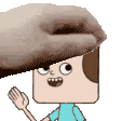 a cartoon boy with a hat on his head waving his hand .