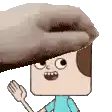 a cartoon boy with a hat on his head waving his hand .