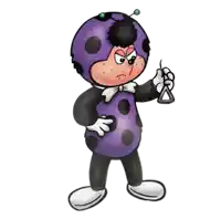 a purple ladybug is holding a triangle in its hand