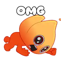 an orange cartoon character with the word omg written above it