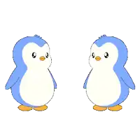 two penguins standing next to each other on a white background