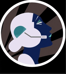 a cartoon drawing of a man 's head with a headset that says ccc