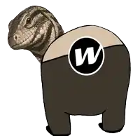 a cartoon drawing of a lizard with a letter w on its back