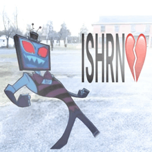 a cartoon character with a broken heart and the words ishrn on the bottom