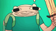 finn from adventure time is holding a sword with blood coming out of it
