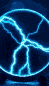a blue lightning bolt in a circle on a dark blue background