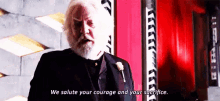 We Salute Your Courage And Your Sacrifice GIF - Hunger Games President Snow Courage GIFs