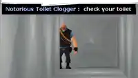 a cartoon of a man standing in a room with the words " notorious toilet clogger check your toilet " above him