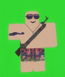 a roblox character is wearing sunglasses and holding a gun .