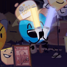a cartoon character holding a light stick that says " i 'm a loser " on it