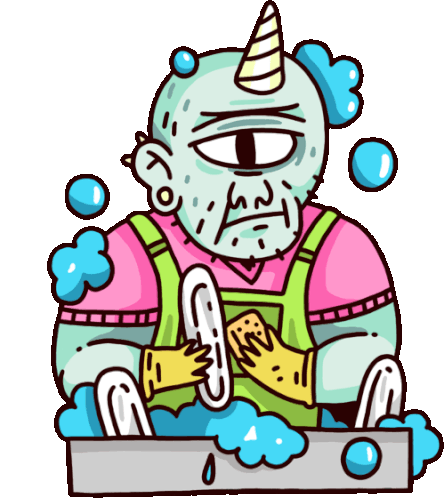 Ogre Doing The Dishes Sticker - Grownup Ogre Washing Dishes Google Stickers