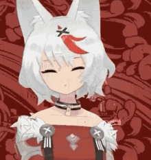 a drawing of a girl with white hair and a red x on her forehead