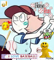 a picture of a cartoon character with the words i love baseball