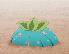 a cartoon girl with blue hair and green eyes is stuck in the dirt