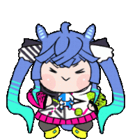 a pixel art drawing of a girl with blue hair and ears