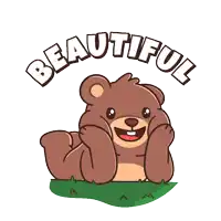 a brown teddy bear is laying in the grass with the words beautiful above him