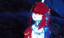 a cartoon character with red hair and a necklace