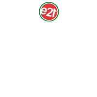 a logo for e2r live with a blue circle and a red circle