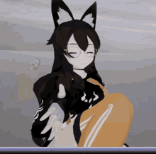 a cartoon character with a cat ear and glasses is holding a pumpkin