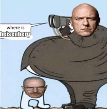 a cartoon of a man with a binoculars and the words " where is heisenberg " on the bottom