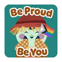 a scarecrow has a rainbow flag on his head and the words be proud be you