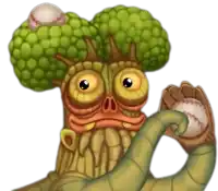 a cartoon monster with a tree on its head is holding a baseball in its hand